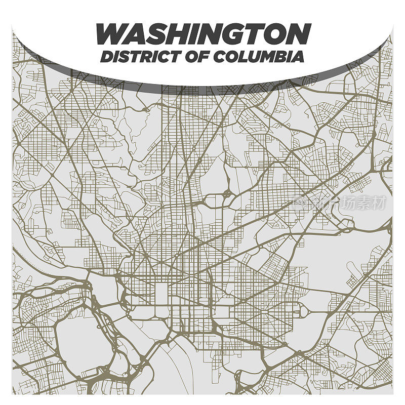 Flat White and Beige City Street Map of Washington DC USA on Modern Creative Background
